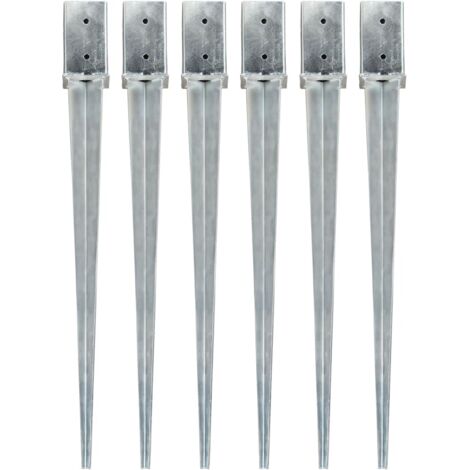 Piquets au sol 6 pcs Argenté 8x8x91 cm Acier galvanisé vidaXL