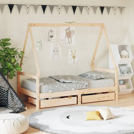 Cadre de lit pour enfant et tiroirs 80x160cm bois de pin massif vidaXL