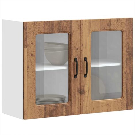 vidaXL Kitchen Wall Cabinet with Glass Door "Kalmar" Old Wood Engineered Wood (1/5)