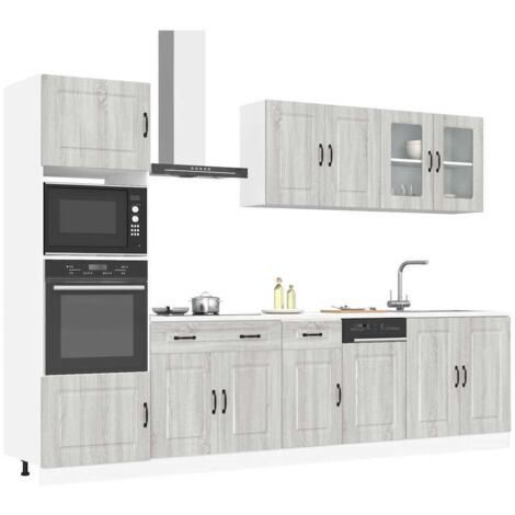 Vidaxl – Ensemble d'armoires de cuisine 7 pcs – Bois d'ingénierie – Finition sonoma gris – Meubles avec pieds réglables – Grand espace de rangement