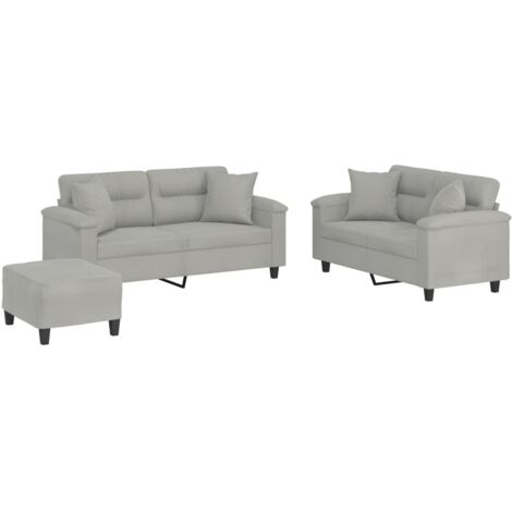 Ensemble de canapés 3 pcs coussins Gris clair Tissu microfibre vidaXL (1/5)