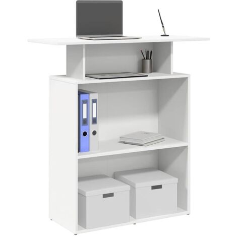 Vidaxl – Bureau de réception blanc 100x40x104 cm – Bois d'ingénierie – Comptoir intégré pour bureaux et halls – Assemblage facile
