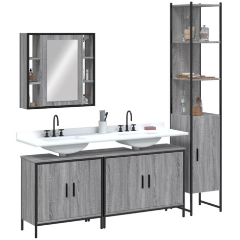 vidaXL 4 Piece Bathroom Cabinet Set Grey Sonoma Engineered Wood (1/5)