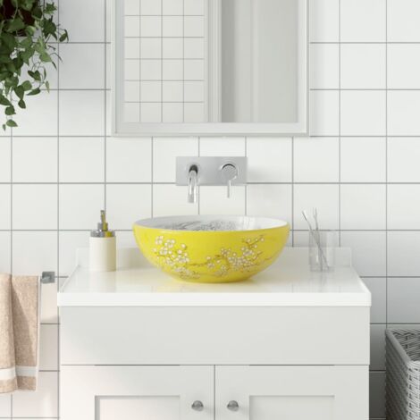 vidaXL Vasque à poser blanc et jaune rond Φ41x14 cm céramique (1/5)