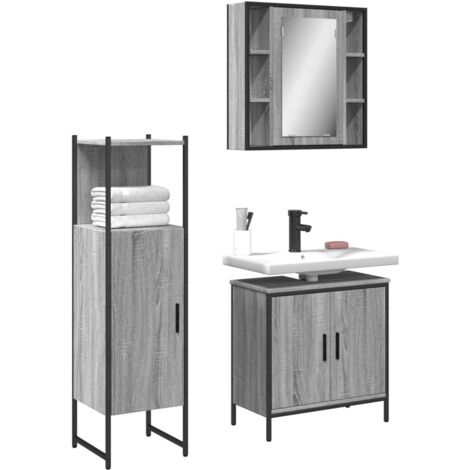 vidaXL 3 Piece Bathroom Cabinet Set Grey Sonoma Engineered Wood (1/5)