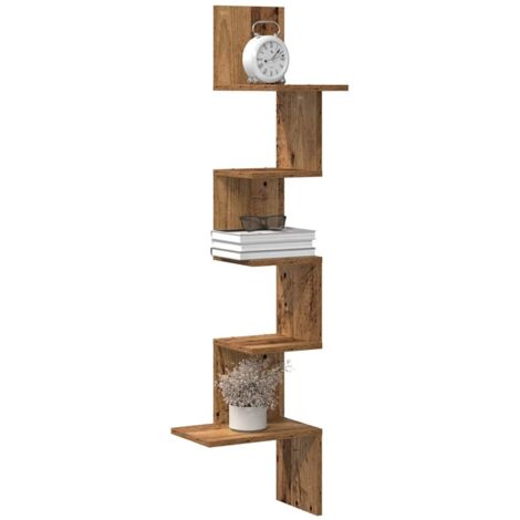 vidaXL Étagère d'angle murale vieux bois 32x32x127,5cm bois ingénierie