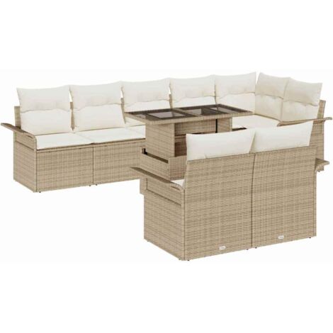 vidaXL Ensemble de canapé de jardin 9 pcs Beige Poly rotin (1/5)