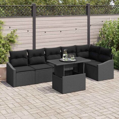 vidaXL Ensemble de canapé de jardin avec coussin Réglable 7 pcs Noir (1/5)