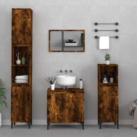 Vidaxl – Ensemble de meubles de salle de bain 3 pcs – Chêne fumé – Dimensions armoire lavabo 58x33x60 cm – Résistant à l'humidité