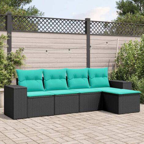 vidaXL Salon de jardin 5 pcs avec coussins noir résine tressée (1/5)
