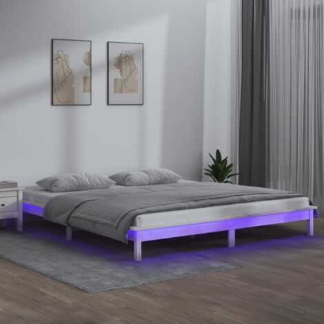 Cadre de lit à LED sans matelas blanc 150x200 cm bois massif vidaXL (1/5)