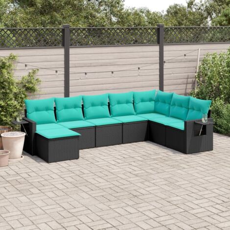 vidaXL Salon de jardin 8 pcs avec coussins noir résine tressée (1/5)