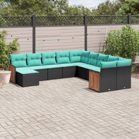 Salon de jardin 11 pcs avec coussins noir résine tressée vidaXL (1/5)