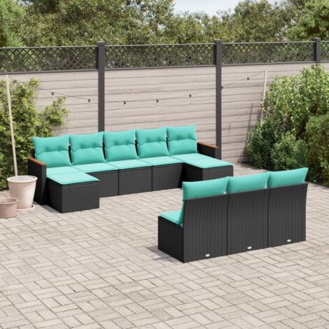 vidaXL Salon de jardin 10 pcs avec coussins noir résine tressée (1/5)