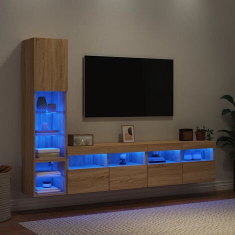 Vidaxl – Meuble TV mural flottant avec LED RGB – Bois d'ingénierie chêne sonoma – Grand espace de rangement – Design contemporain
