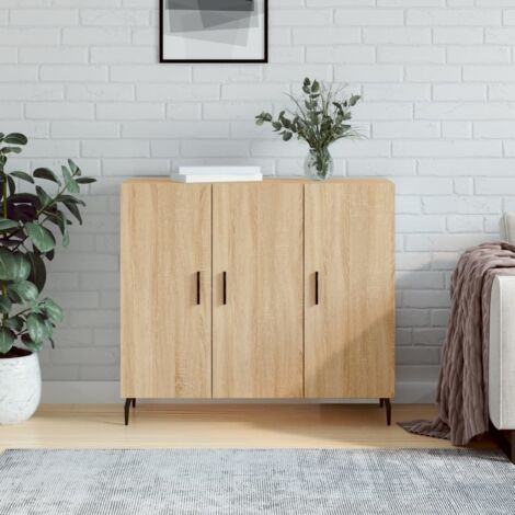 Vidaxl – Buffet chêne sonoma 90x34x80 cm – Bois d'ingénierie – Pieds en métal – Grand espace de rangement – Portes pratiques (1/5)