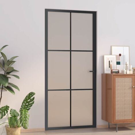 vidaXL Interior Door 93x201.5 cm Black Matt Glass and Aluminium