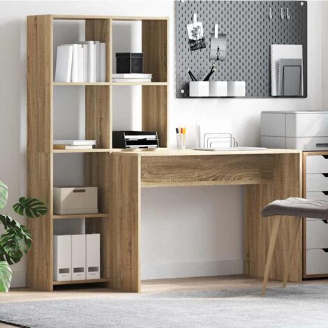 Vidaxl – Bureau droit chêne sonoma 138.5 x 55 x 143 cm – Bois d'ingénierie avec étagère – Design moderne pour espace de travail