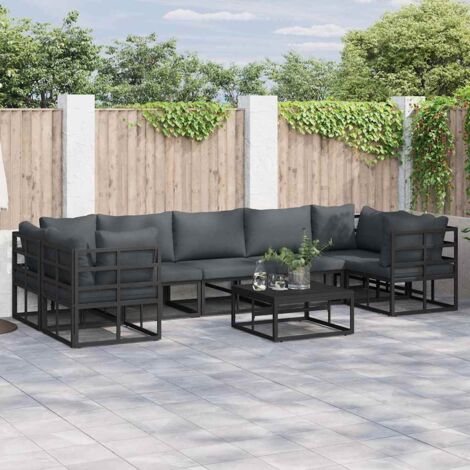 vidaXL Ensemble de canapé de jardin avec coussin 8 pcs Noir Aluminium (1/5)
