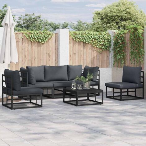 Ensemble de canapé de jardin avec coussin 6 pcs Noir Aluminium vidaXL (1/5)