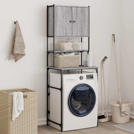 Vidaxl – Meuble machine à laver sonoma gris 68x48,5x194 cm – Bois d'ingénierie – Cadre métal – 2 étagères ouvertes – Pieds réglables