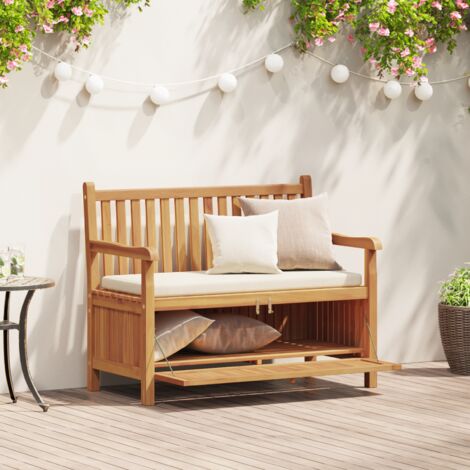Vidaxl – Banc de jardin en teck massif avec rangement – Dimensions 114 x 60 x 90 cm – Accoudoirs en bois sculpté – Résistant aux intempéries (1/5)