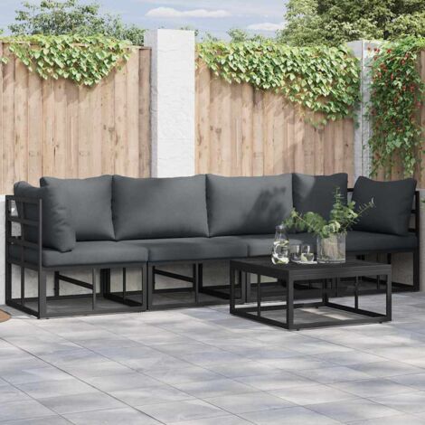 vidaXL Ensemble de canapé de jardin avec coussin 5 pcs Noir Aluminium (1/5)