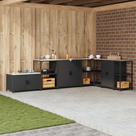 Vidaxl – Rangement de cuisine HATTEM noir 90 x 50 x 53 cm – Cadre en acier robuste – Étagères en bois pour rangement extérieur (1/5)