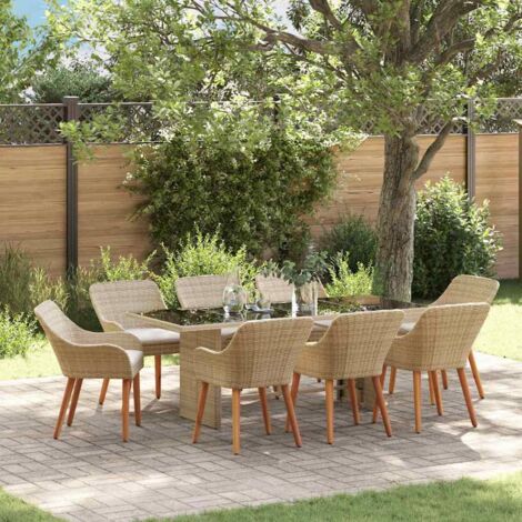 Vidaxl – Ensemble de salle à manger 9 pcs – 8 chaises confortables en polyrotin – Table 190x80 cm – Résistant aux UV – Pour terrasses et jardins modernes