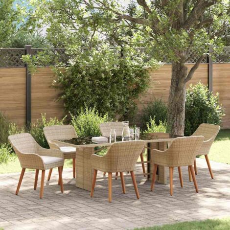 Vidaxl – Ensemble de salle à manger 7 pcs – Table 190 x 80 cm – Chaises en polyrotin beige – Capacité 6 personnes – Coussin amovible