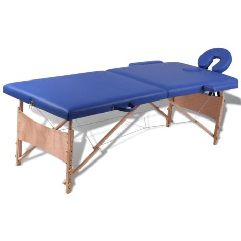 Table de massage pliable Bleu 2 zones avec cadre en bois