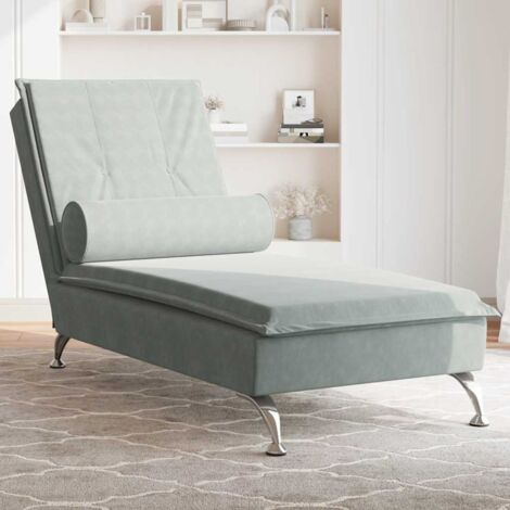 vidaXL Massage Chaise Lounge with Bolster Light Grey Velvet (1/5)