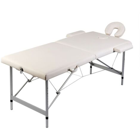 Table de massage pliable Blanc crème 2 zones cadre en aluminium