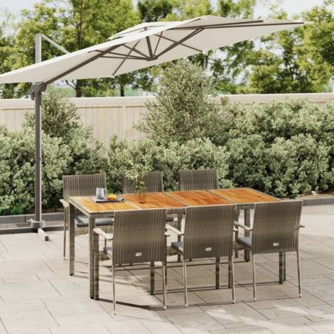 vidaXL Ensemble à manger jardin et coussins 7 pcs gris rotin