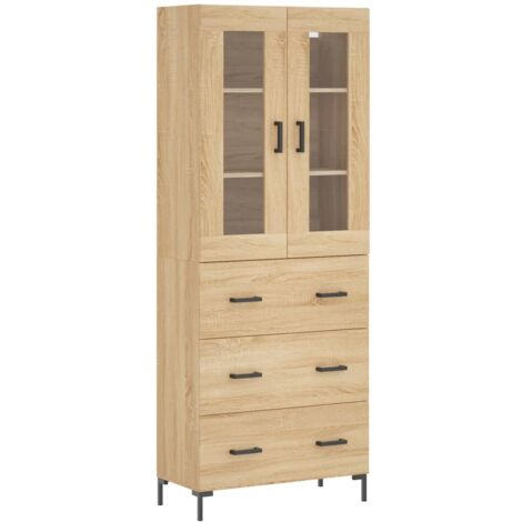 Vidaxl – Buffet haut en bois d'ingénierie 69,5x34x180 cm – Style Sonoma – Grand espace de rangement – Pieds en métal (1/5)