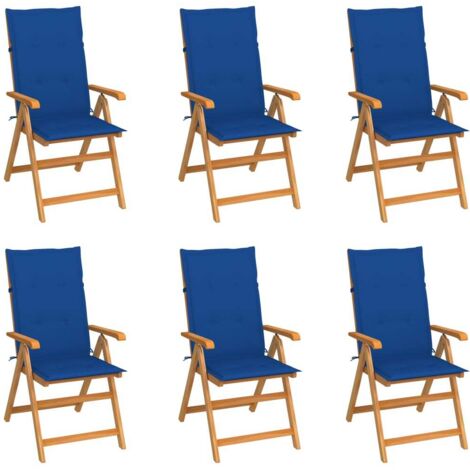 vidaXL Chaises de jardin lot de 6 avec coussins bleu royal Bois teck (1/5)