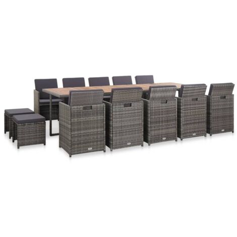 vidaXL Ensemble à manger d'extérieur 15 pcs coussins rotin Anthracite (1/5)