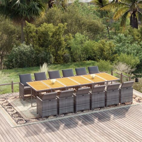 vidaXL Ensemble à manger de jardin coussins 13 pcs Résine tressée Gris