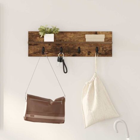 vidaXL Porte-manteau mural Montage mural Chêne fumé 60 x 10,5 x 18 cm