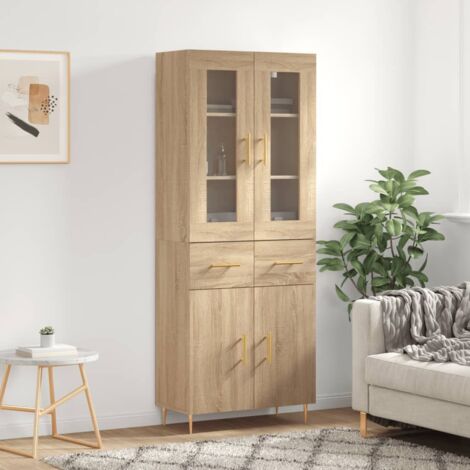 Vidaxl – Buffet haut en bois d'ingénierie 69,5x34x180 cm – Résistant à l'humidité – Grand espace de rangement – Pieds en métal