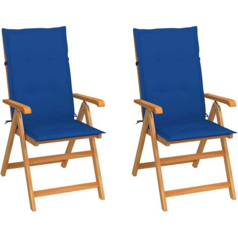 vidaXL Chaises de jardin lot de 2 et coussins bleu royal Teck massif (1/5)