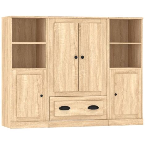 Vidaxl – Buffet 3 pcs en bois d'ingénierie chêne Sonoma – Grand espace de rangement – Design minimaliste et intemporel – Résistant à l'humidité (1/5)