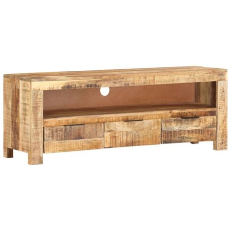 Vidaxl – Meuble TV en bois de manguier brut 110x30x40 cm – Finition naturelle – Résistant à l'usure – Design unique et artisanal