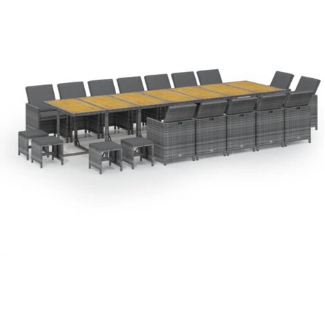 vidaXL Ensemble à manger de jardin coussins 19 pcs Gris Résine tressée
