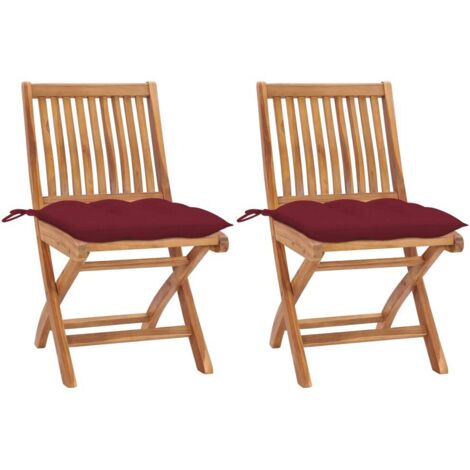 Chaises de jardin lot de 2 coussins rouge bordeaux Teck massif vidaXL (1/5)