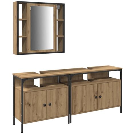 vidaXL Meubles de salle de bain 3 pcs Marron Bois d'ingénierie (1/5)