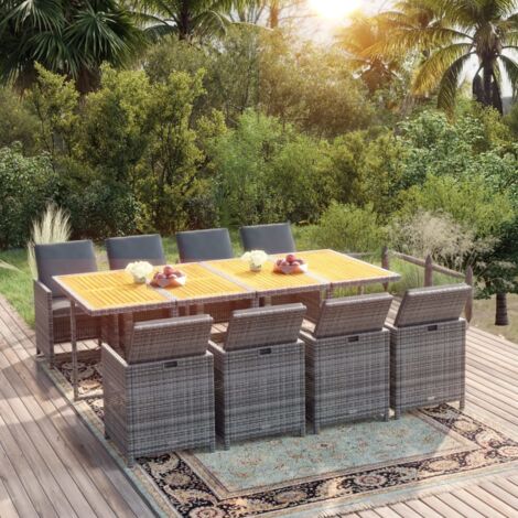 vidaXL Ensemble à manger de jardin coussins 9pcs Résine tressée Gris