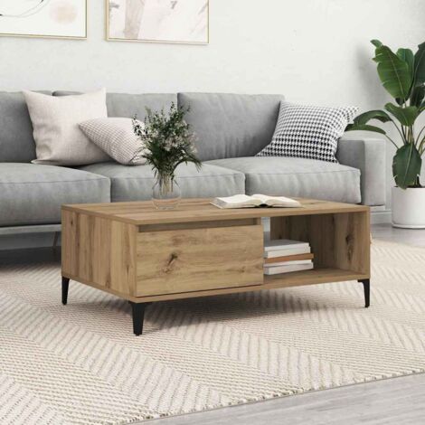 Table basse chêne artisanal 90 x 60 x 35 cm Bois d'ingénierie vidaXL (1/5)