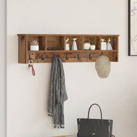 vidaXL Wall-Mounted Coat Rack with Shelf Old Wood 100 x 16 x 26 cm (1/5)
