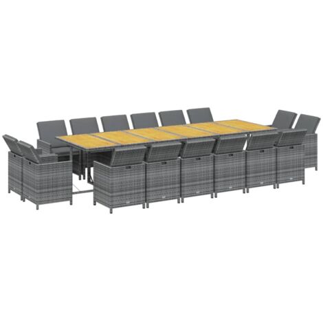 vidaXL Ensemble à manger de jardin coussins 17 pcs Résine tressée Gris